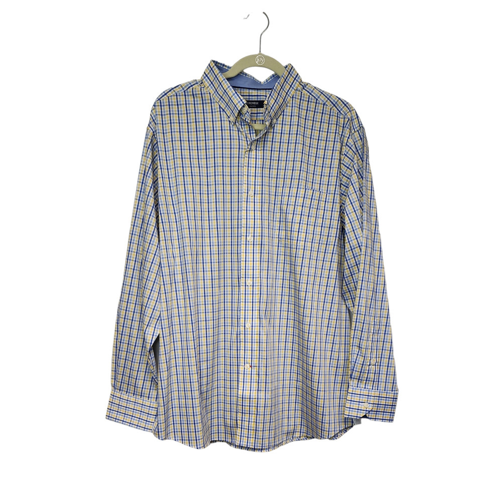 Cremieux Classics Long Sleeve Plaid Yellow/ Blue Button Down Dress Shirt XL